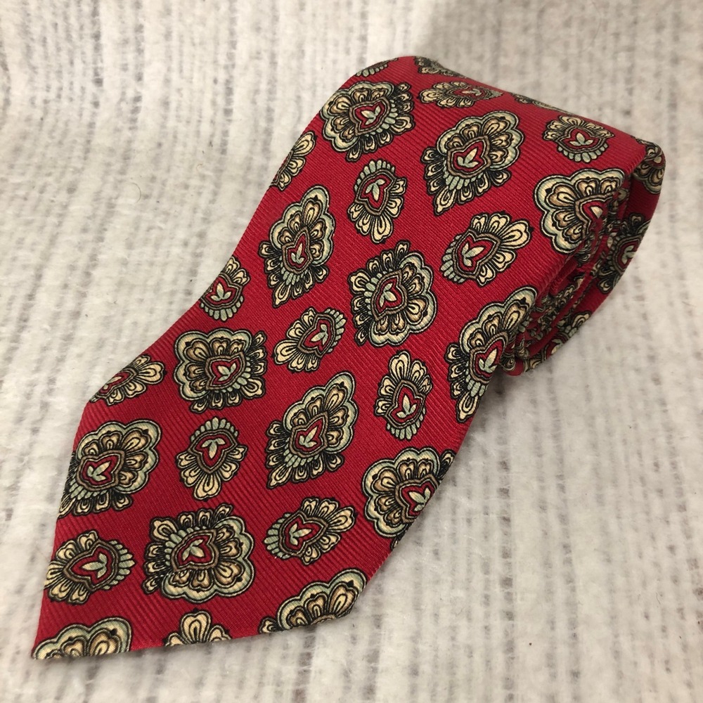Polo Ralph Lauren Red Silk‎ Paisley Tie Classic Medallion 100% Silk USA Made